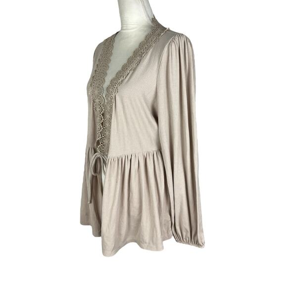 Torrid Super Soft Rib V-Neck Lace Trim Tie Front Sleeve Top Blouse Plus Size 2X - Picture 6 of 8